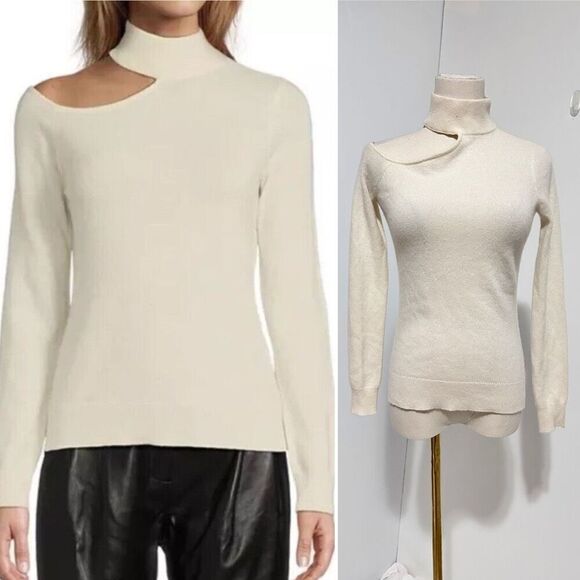 Antonio Melani Tina Cutout Cashmere Sweater Ivory XS Contemporary Minimalist - Picture 1 of 8